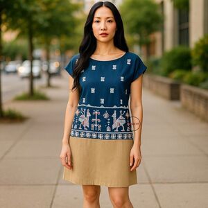 Anthropologie Floreat Avian Embroidered Myth Deep Teal Gold  Size 4